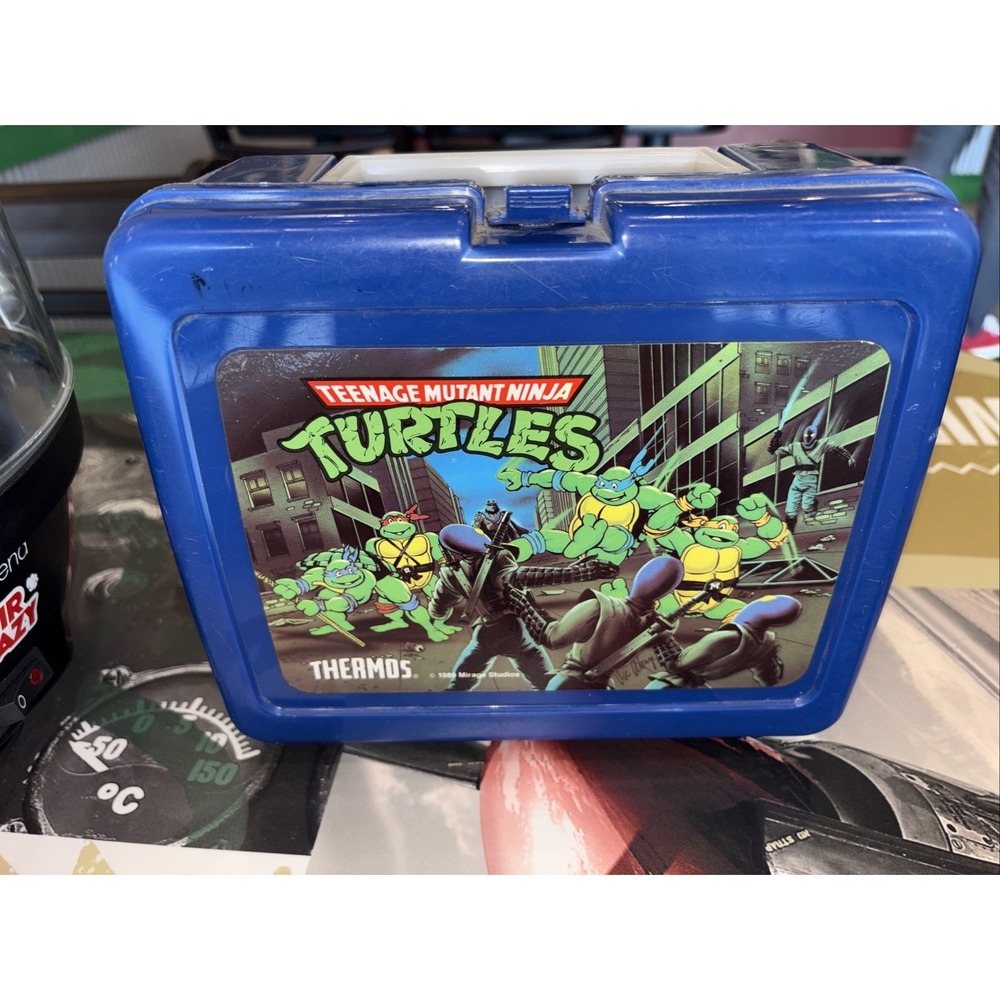 Thermos Teenage Mutant Ninja Turtles Blue Plastic Lunchbox Vintage TMNT